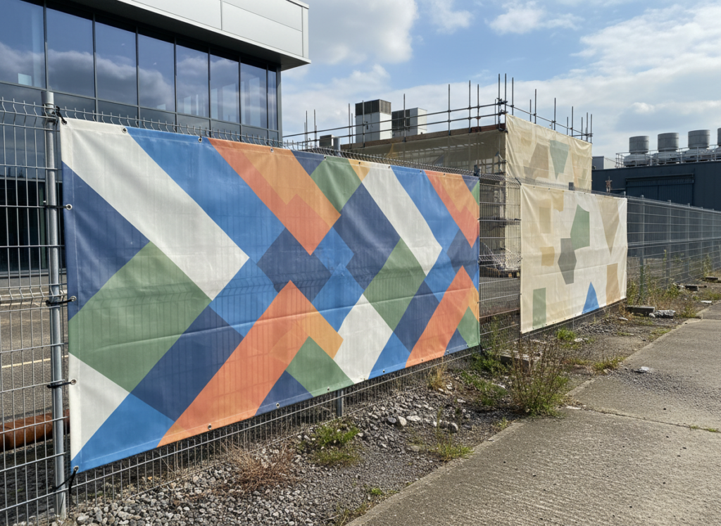 PVC banner secured to an outdoor fence