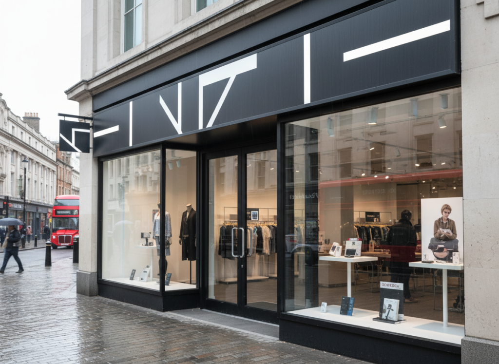 Shopfront fitted with an aluminium fascia sign