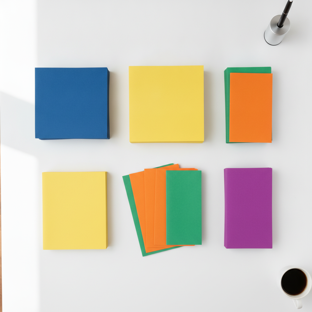 Professional printed business leaflets in various sizes laid out on a desk