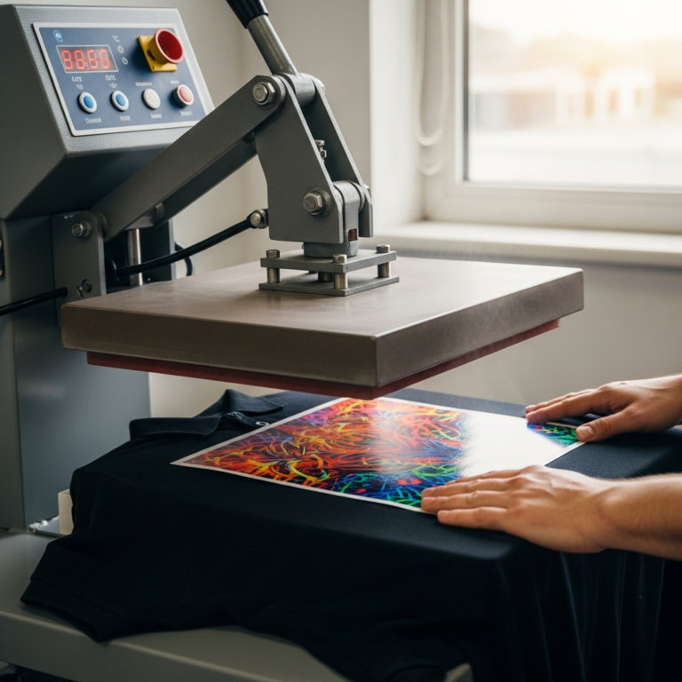 DTF printing being produced in Derby, transferring a full-colour design onto fabric